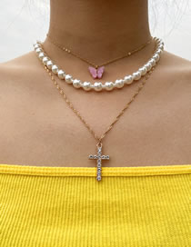 Fashion Golden Beaded Multilayer Cross Butterfly Necklace