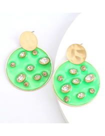 Fashion Green Round Resin Earrings With Diamonds And Pearls