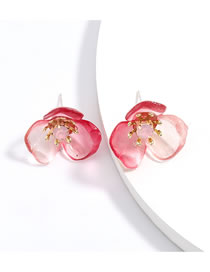 Fashion Red Silver Post Flower Hypoallergenic Earrings