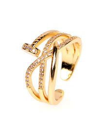 Fashion Golden Zircon Open Cross Ring