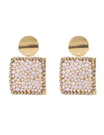 Fashion Golden Alloy Pearl Diamond Stud Earrings