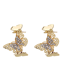 Fashion Golden Butterfly Earrings With Alloy Diamonds