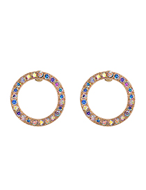 Fashion Ab Color Hollow Round Earrings With Alloy Diamonds