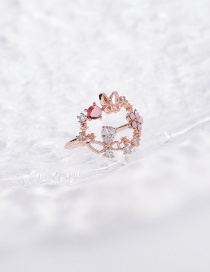 Fashion Pink Sparkling Diamond Zircon Flower Ring
