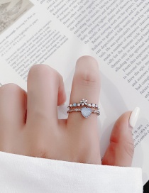 Fashion Love Section Two Sparkling Diamond Zircon Flower Ring
