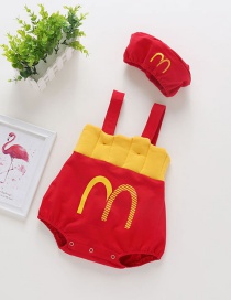 Fashion Red Fries Strap Infant Jumpsuit Romper Send Hat