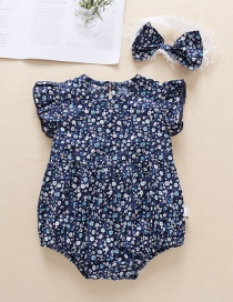 Fashion Dark Blue Floral Flying Sleeve Baby Cotton Jumpsuit
