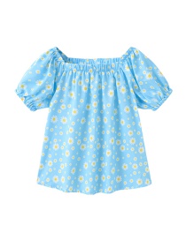 Fashion Light Blue Children's Daisy Shoulder Short Sleeve Shirt