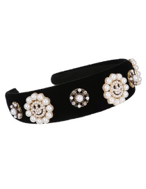 Fashion Black Fabric Pearl Flower Smiley Headband