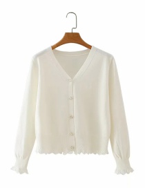 White Button V-neck Cardigan Sweater