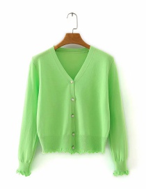 Fashion Green Button V-neck Cardigan Sweater