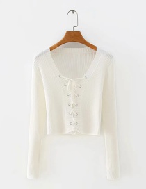 Fashion White Breathable Lace Up Long Sleeve Sweater