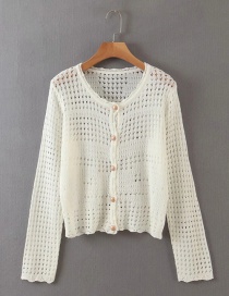 Fashion White Hollow Button Cardigan Sweater