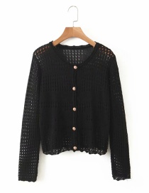 Fashion Black Hollow Button Cardigan Sweater
