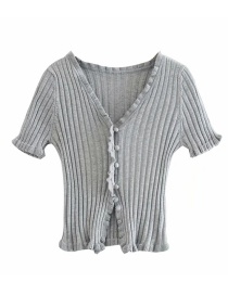 Fashion Gray V-neck Fungus Sweater