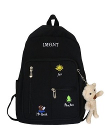 Fashion Black Bear Pendant Embroidered Cartoon Backpack