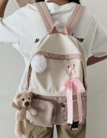 Fashion Pink To Send Bear Bear Ball Pendant Bow Stitching Contrast Color Backpack