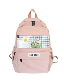 Fashion Pink Plaid Stitching Contrast Color Flower Backpack