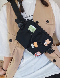 Fashion Black Send Pendant Canvas Badge Bear Canvas Crossbody Bag
