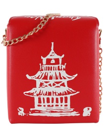 Fashion Red Pu Chain Tower Printed Shoulder Messenger Bag