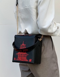 Fashion Black Pu Chain Tower Printed Shoulder Messenger Bag