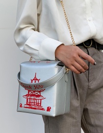 Fashion Silver Pu Chain Tower Printed Shoulder Messenger Bag