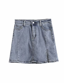Fashion Blue Denim Skirt With Side Slits