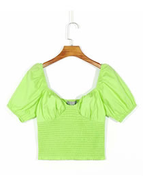 Fashion Green Pleated Short Sleeve Top