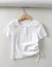 Fashion White Short-sleeved T-shirt With Side Drawstring