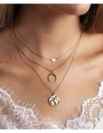 Fashion Golden Love Crescent Map Alloy Multilayer Necklace