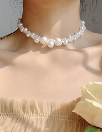 Fashion White Woven Pearl Resin Cross Necklace