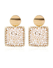 Fashion Golden Geometric Alloy Pearl Earrings With Diamonds