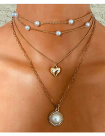 Fashion Golden Alloy Circle Imitation Pearl Love Alloy Multi-layer Necklace