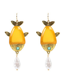 Fashion Yellow Alloy Dripping Fish-shaped Pearl Earrings