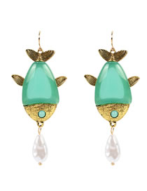 Fashion Green Alloy Dripping Fish-shaped Pearl Earrings
