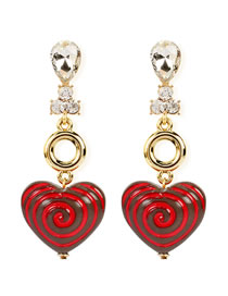 Fashion Red Resin Love Heart Alloy Diamond Earrings