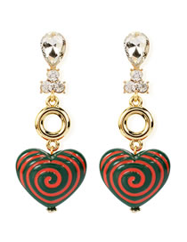 Fashion Green Resin Love Heart Alloy Diamond Earrings