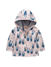 Fashion Rabbit Blue Spring And Autumn Sleeve Printed Hooded Jacket