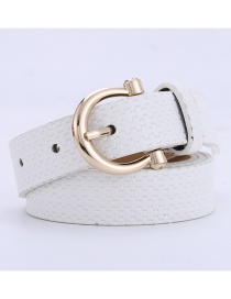 Fashion White Straw Mat Pattern Pu Pin Buckle Belt