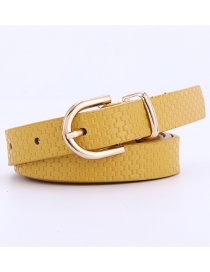 Fashion Yellow Straw Mat Pattern Gold Buckle Pin Buckle Belt