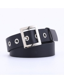 Fashion Black (without Chain) Chain-embedded Pierced Square Buckle Belt