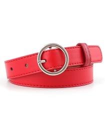Fashion Red-silver Buckle Pu Buckle Belt With Round Buckle
