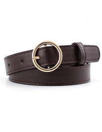 Fashion Coffee-gold Buckle Pu Buckle Belt With Round Buckle