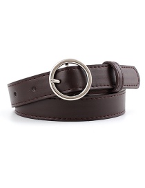 Fashion Coffee-silver Buckle Pu Buckle Belt With Round Buckle