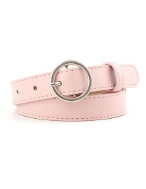 Fashion Pink Silver Buckle Pu Buckle Belt With Round Buckle