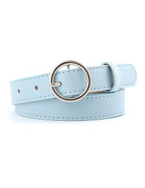 Fashion Sky Blue-silver Buckle Pu Buckle Belt With Round Buckle