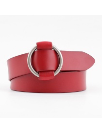 Fashion Red Round Buckle Needle-free Punch-free Smooth Buckle Belt