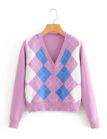 Fashion Pink Diamond Stitching Contrast Color Cardigan