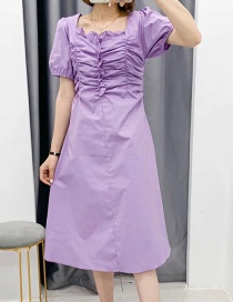 Fashion Purple Pleated Sleeve Fungus Frill Dress