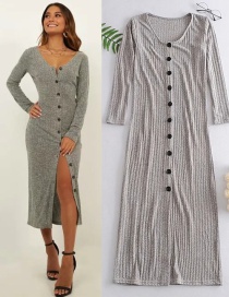 Fashion Gray Long-breasted Split-knit Dress